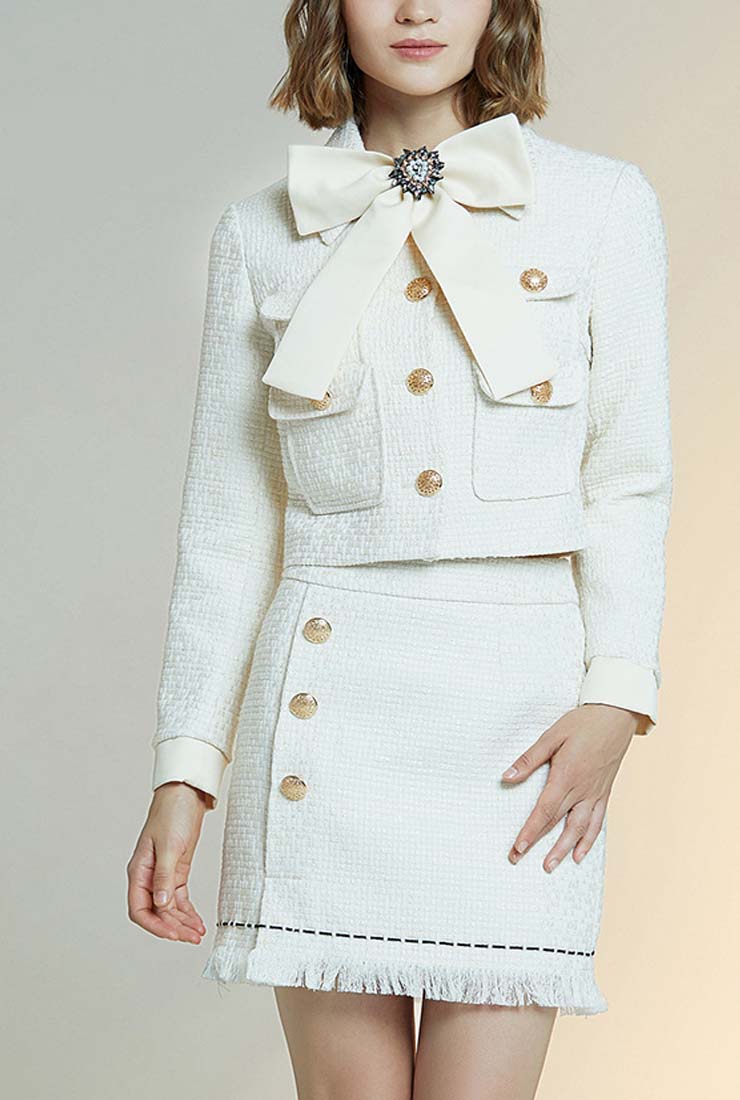 White Jacket + Short Skirt Two Piece ...